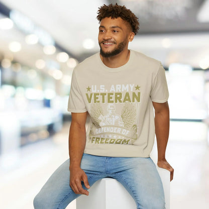 Close-up of the unisex softstyle cotton fabric and flat-knit crew neckline, highlighting the relaxed fit and deep charcoal