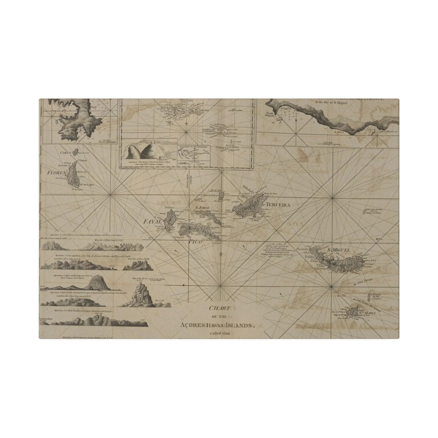 Close-up of the detailed map highlighting the rugged terrain and vibrant colors of the Azores Islands from the canvas print.