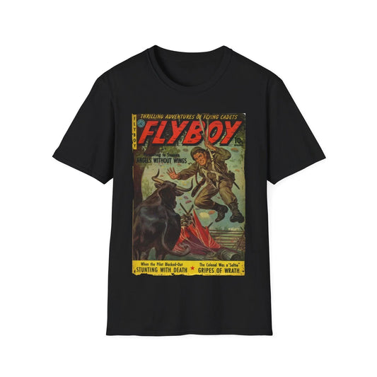 Printify Flyboy No.1 unisex cotton crew neck T-shirt with regular fit in black, softhand DTG print, short sleeves, men's and