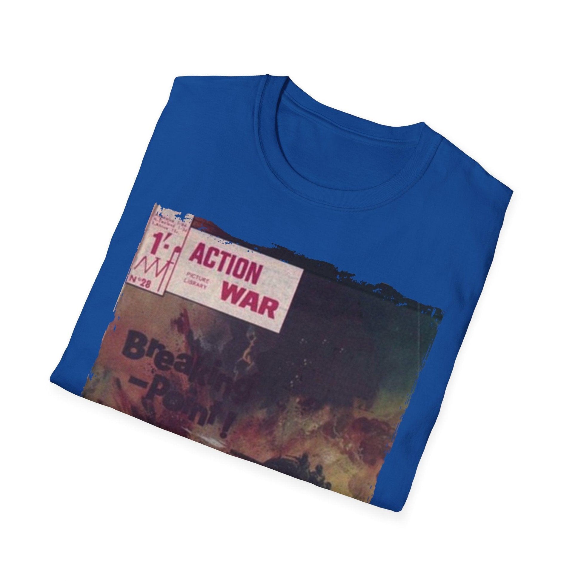 Close-up of the soft tri-blend fabric neck tag on the unisex relaxed fit black T-shirt, highlighting the sewn-in branding