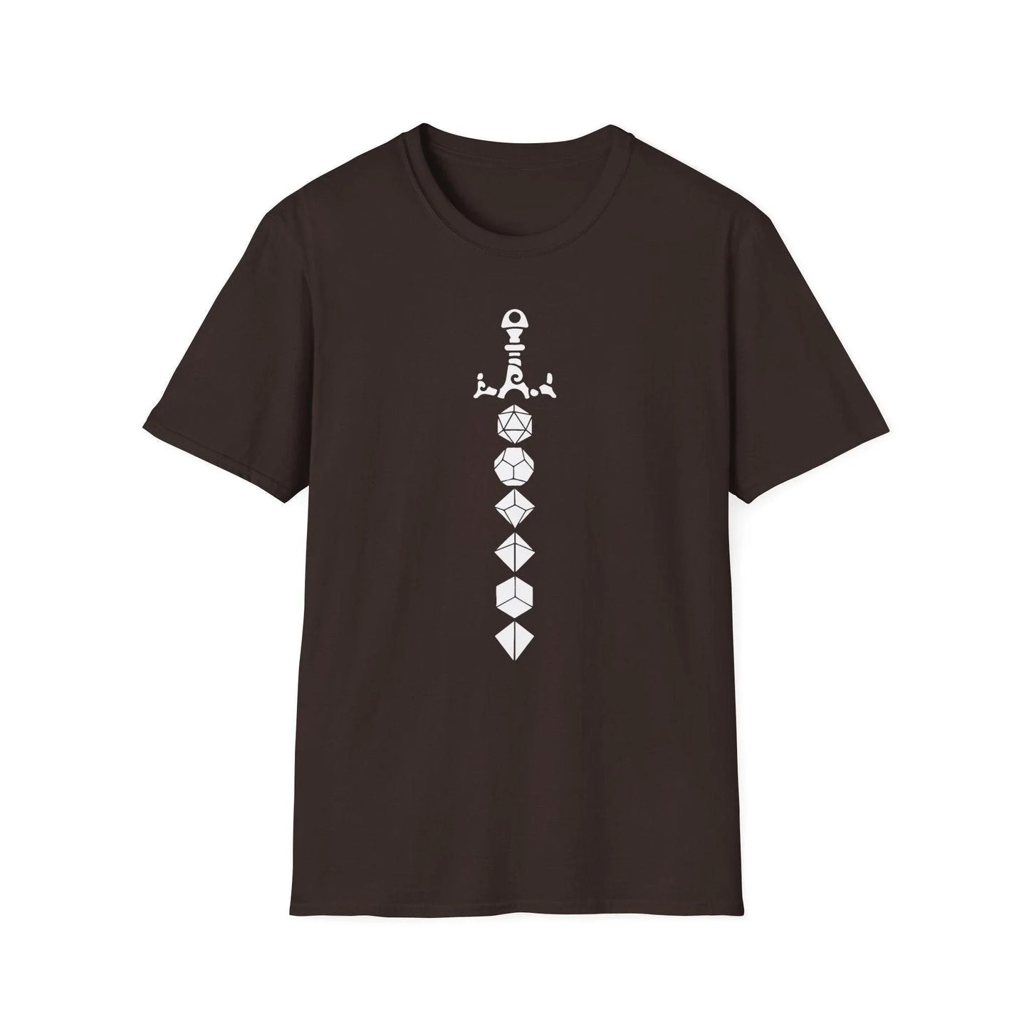 Printify Dice Sword White unisex crew neck T-shirt in 100% soft cotton, regular fit with printed graphic design and neck