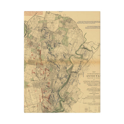 Close-up of textured canvas surface highlighting detailed brushstrokes and aged coloration of the Civil War battlefield