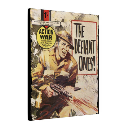 Close-up of the canvas surface highlighting textured brushstrokes and subtle color variations in Action War #6 artwork.