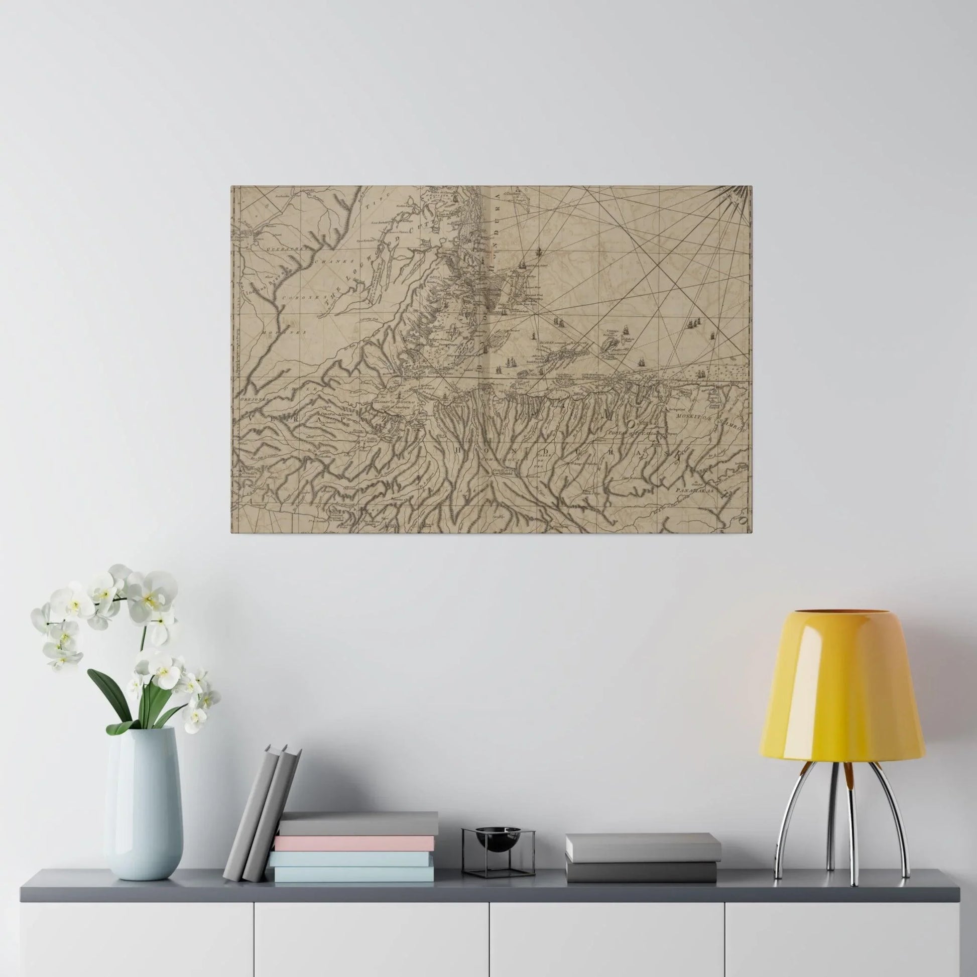 Close-up of the textured canvas surface highlighting natural fibers and subtle color variations on the Bay of Honduras piece.