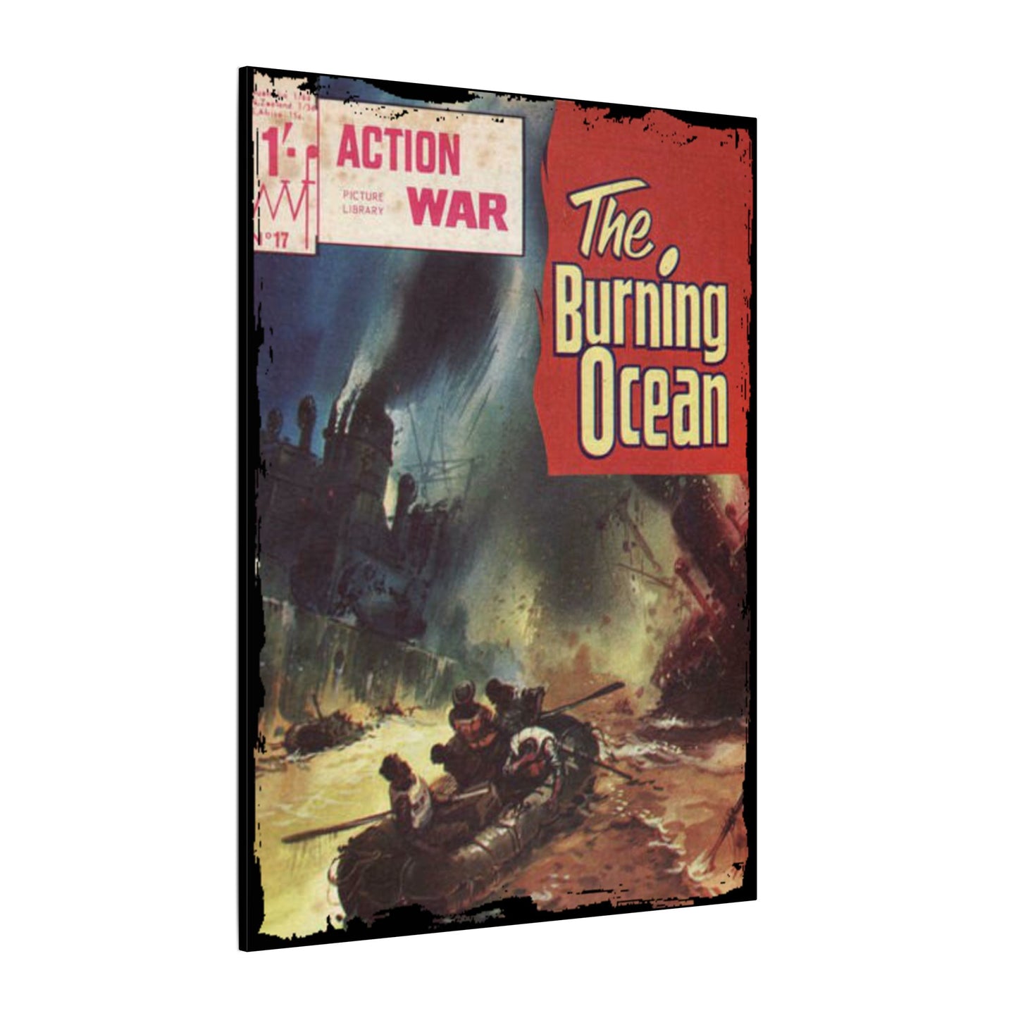 Close-up of the textured canvas surface highlighting subtle brushstroke details and matte finish of Action War #17 artwork.