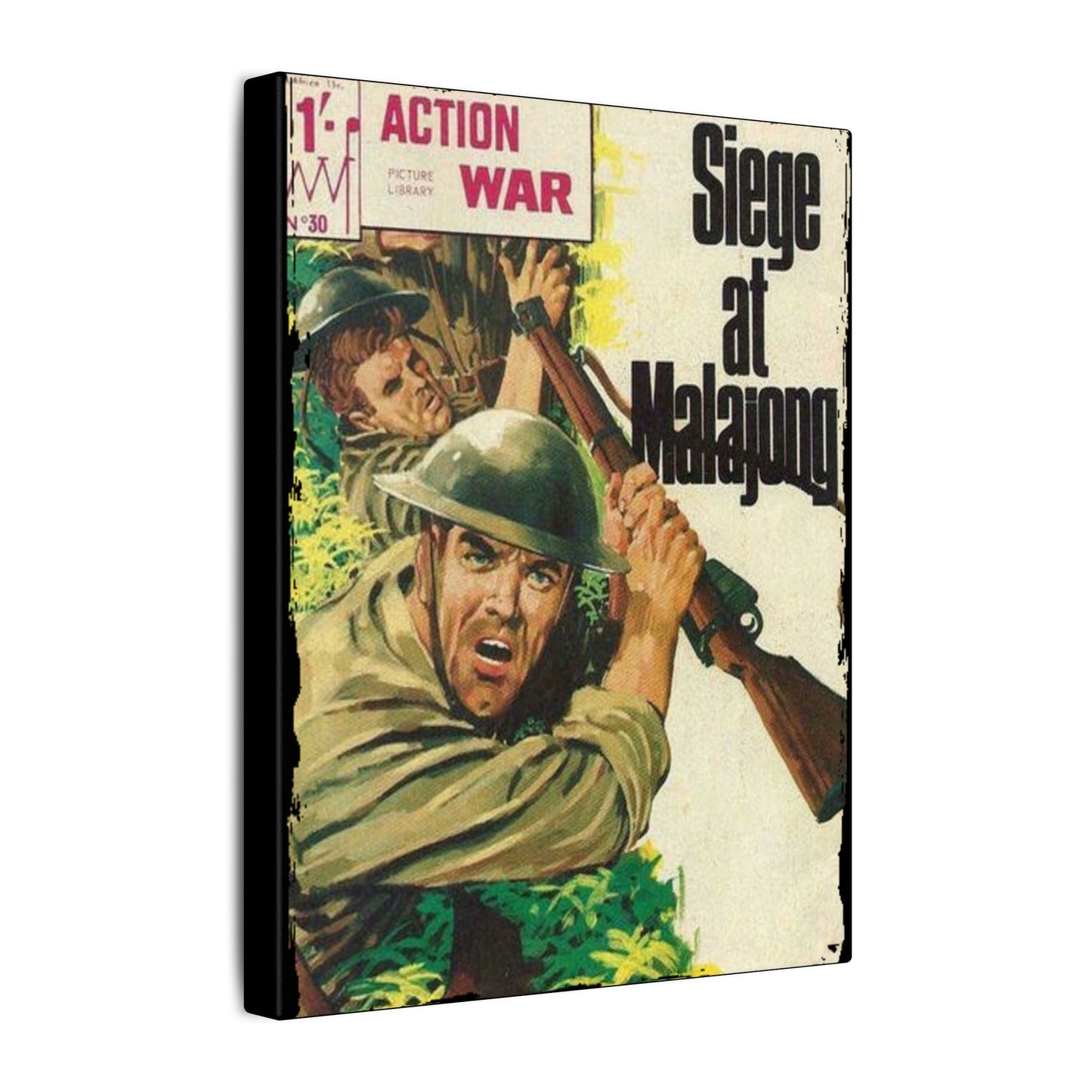 Close-up of the textured canvas material showcasing the detailed brushstroke pattern and subtle color variations in Action