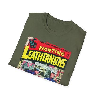 Close-up of the Fighting Leathernecks #6 unisex softstyle T-shirt fabric showing subtle heathered texture and reinforced