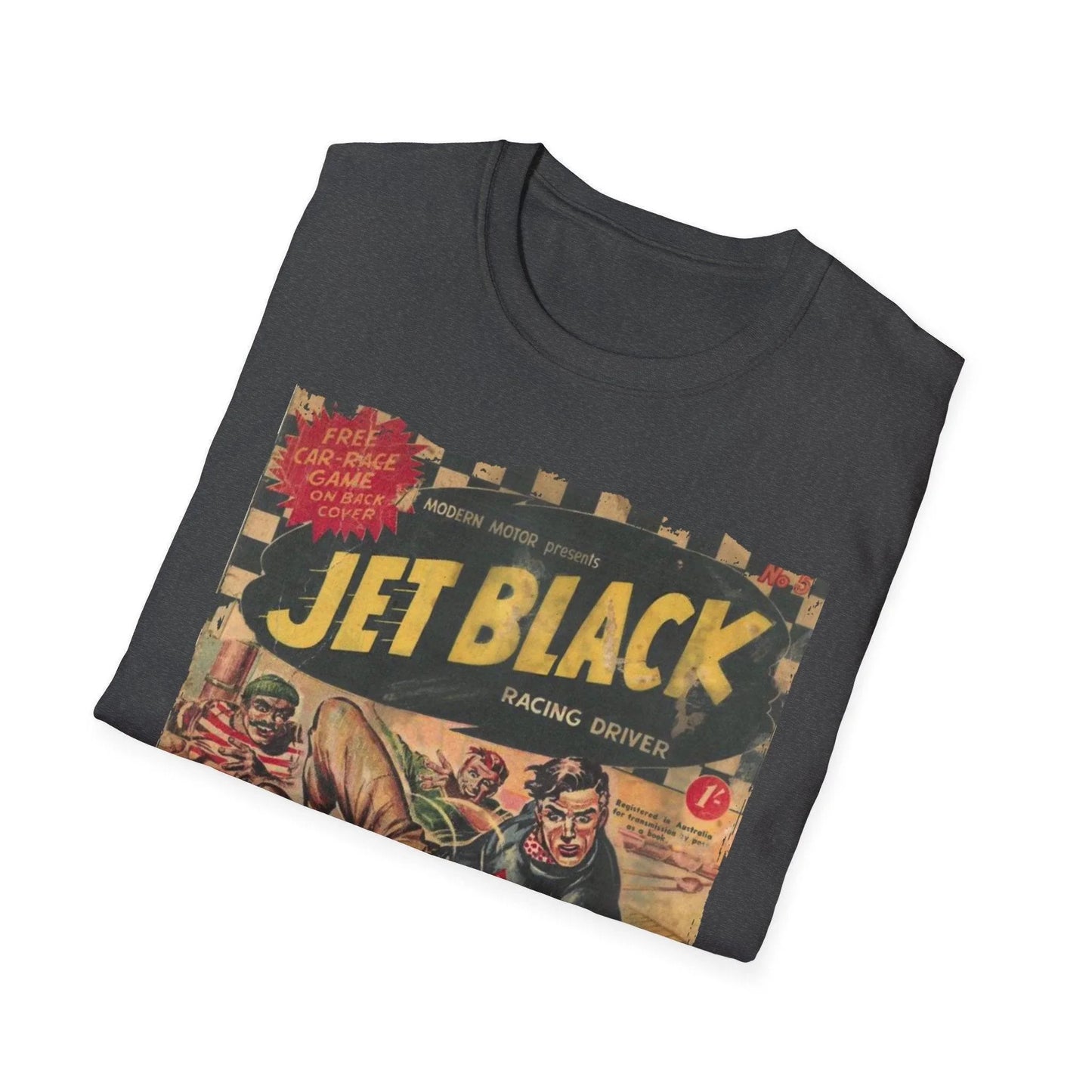 Close-up of the Jet Black No.5 T-Shirt’s neckline and soft cotton fabric texture from a slightly elevated angle