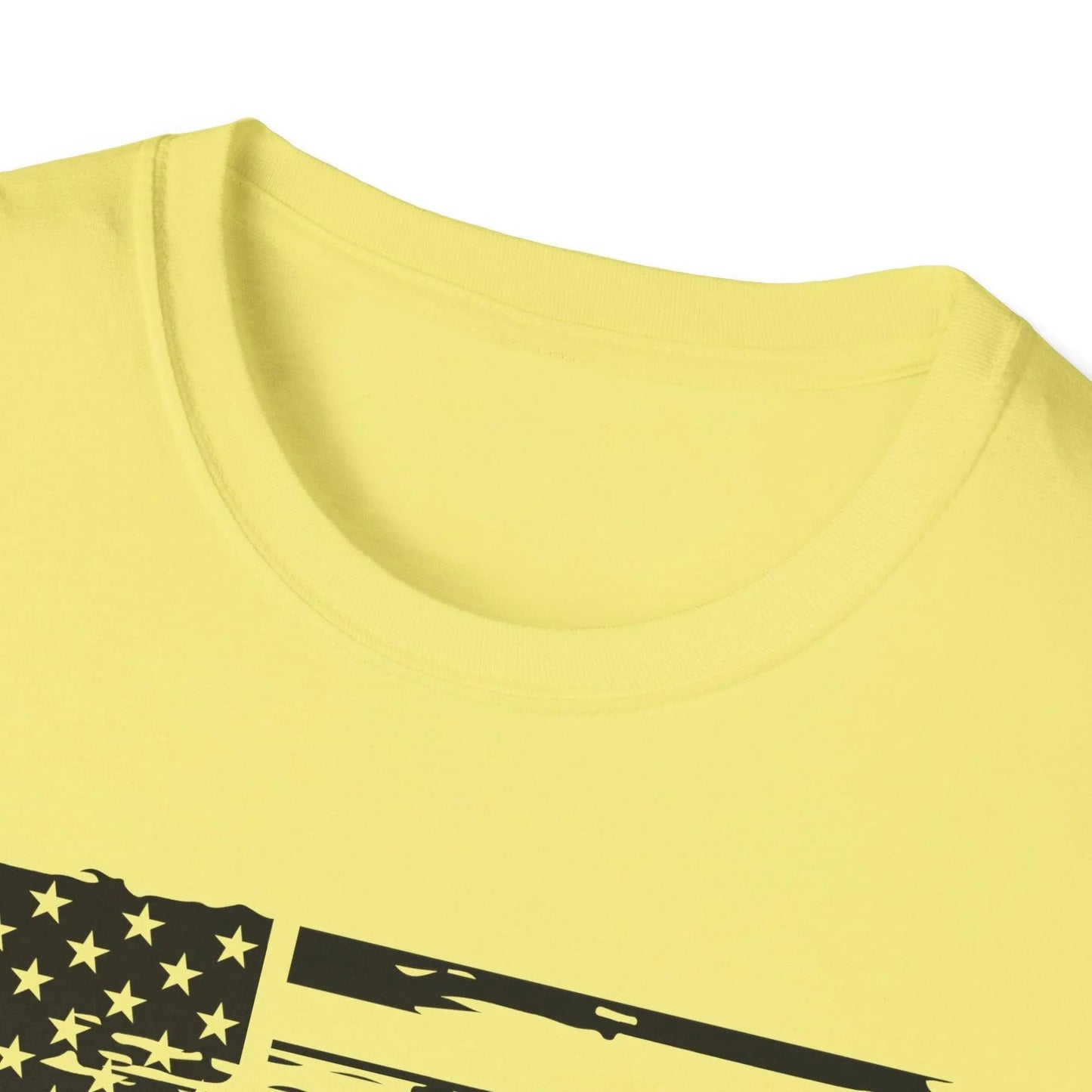 Close-up of black and white distressed American flag printed on soft cotton fabric, showcasing subtle fabric texture and