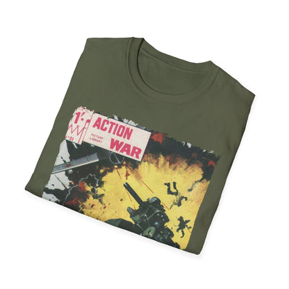 Close-up of the unisex softstyle T-shirt's neckline revealing reinforced stitching and smooth fabric texture in vibrant