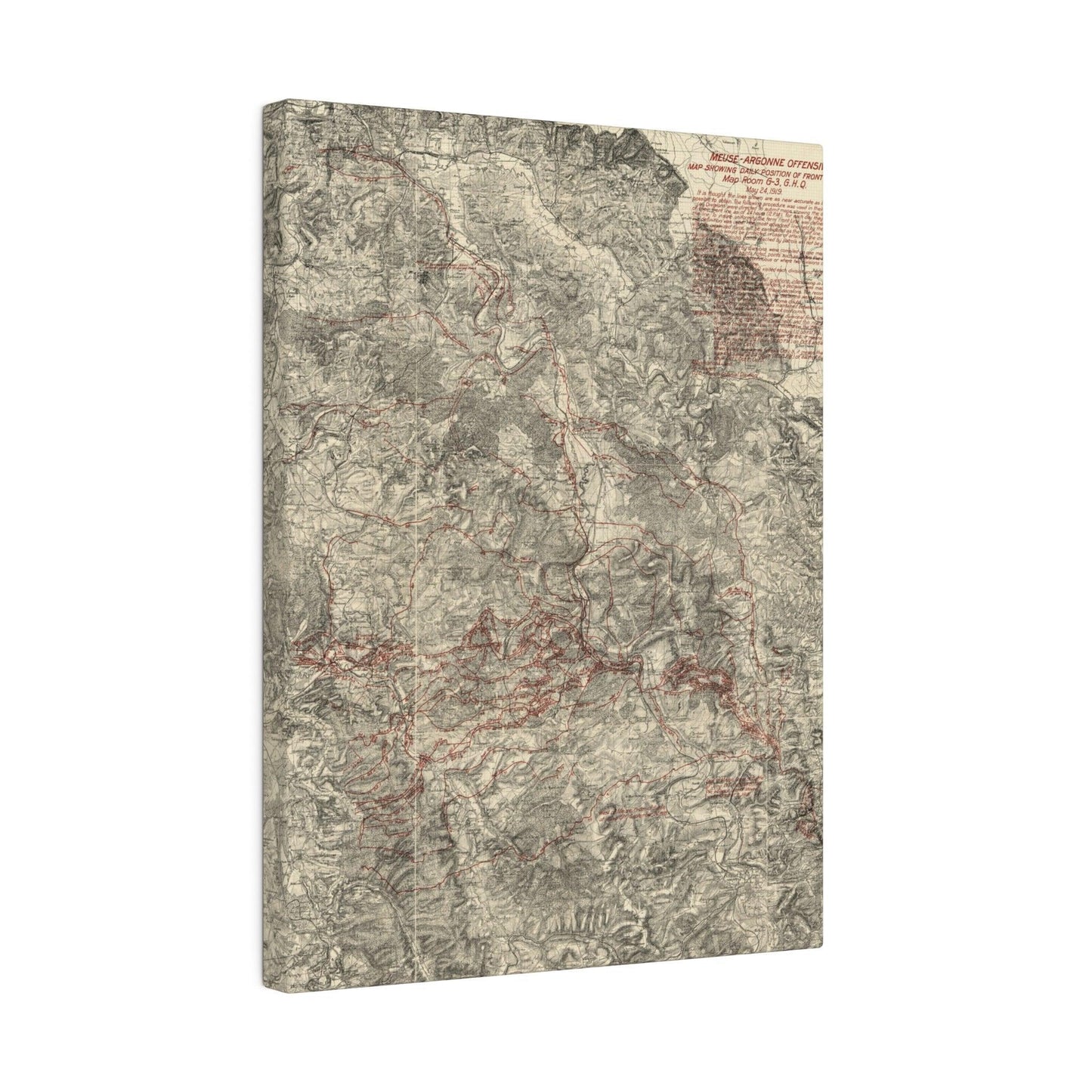 Close-up of detailed handwritten notes and annotations on the Map Room G-3, May 24, 1919, highlighting historical markings