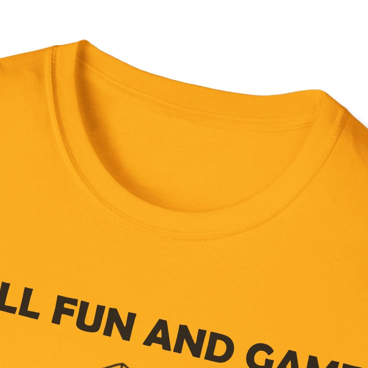 Close-up of the black unisex softstyle T-shirt neckline showcasing smooth stitching and subtle fabric texture from an