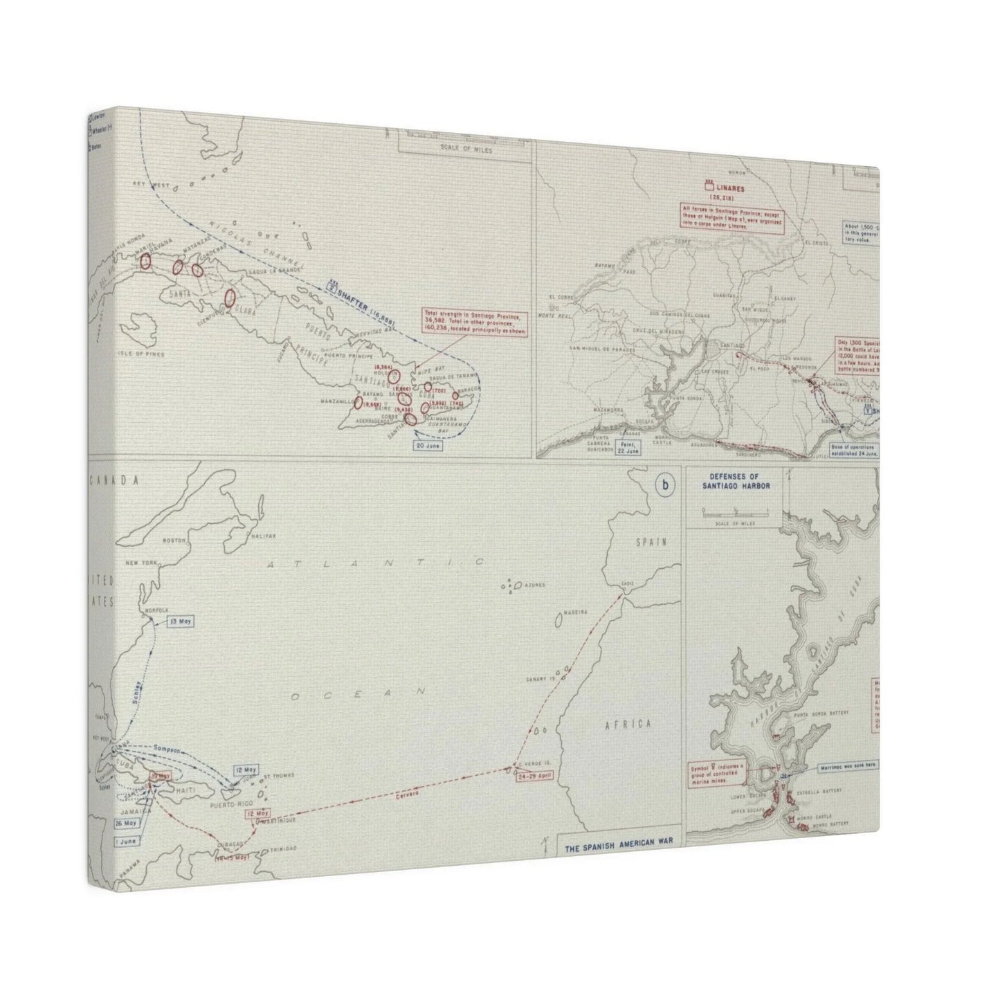 Spanish-American War, Santiago Campaign, Naval Operatoins in the Atlantic Apr-May, Defenses of Santiago Harbor, Spanish Dispositions 20 June, Initial Ops 22-24 June 1898 - Pacific Sky Games