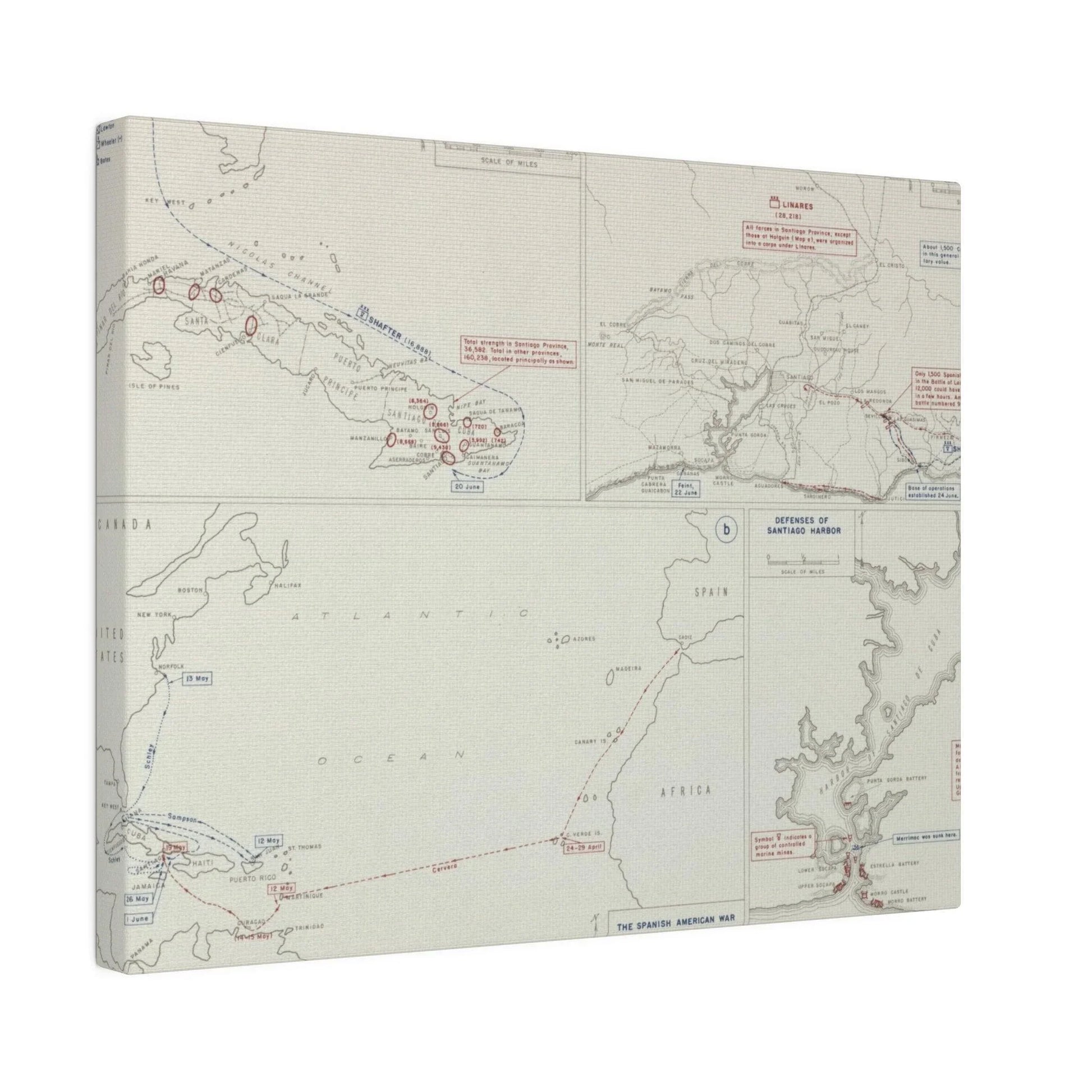 Spanish-American War, Santiago Campaign, Naval Operatoins in the Atlantic Apr-May, Defenses of Santiago Harbor, Spanish Dispositions 20 June, Initial Ops 22-24 June 1898 - Pacific Sky Games