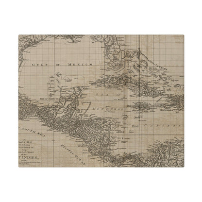 Close-up of the vivid West Indies chart featuring detailed coral reef illustrations and vibrant color accents on textured