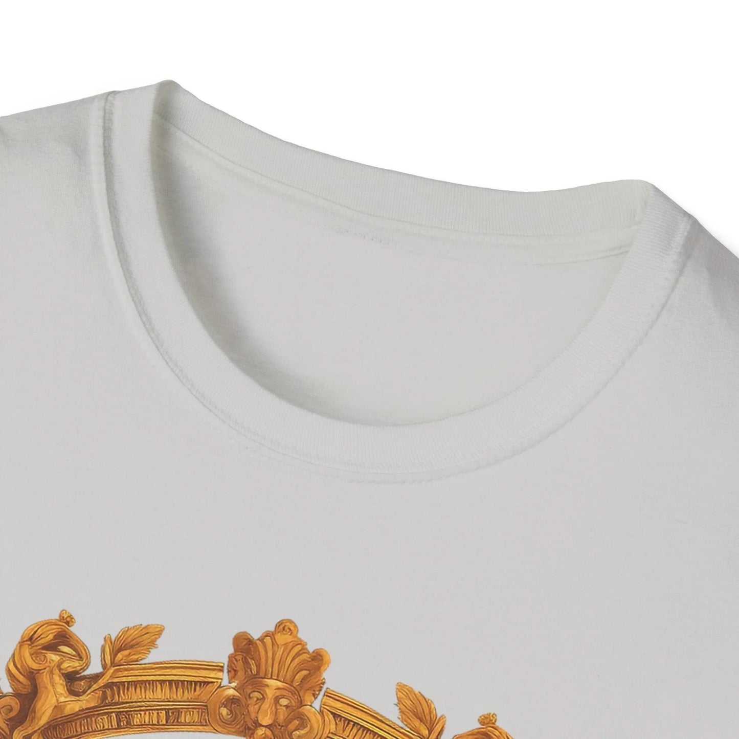 Close-up of the unisex softstyle fabric showcasing the smooth, relaxed fit in deep charcoal with subtle stitching detail