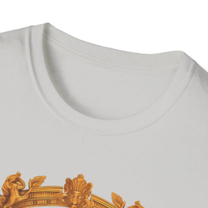 Close-up of the unisex softstyle fabric showcasing the smooth, relaxed fit in deep charcoal with subtle stitching detail