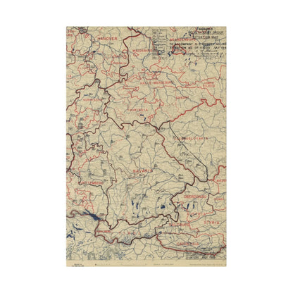 Close-up of the detailed map legend showing military symbols and handwritten annotations on textured canvas surface.