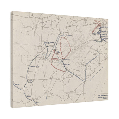 Close-up of detailed canvas texture highlighting historical printed map section from the Civil War era.