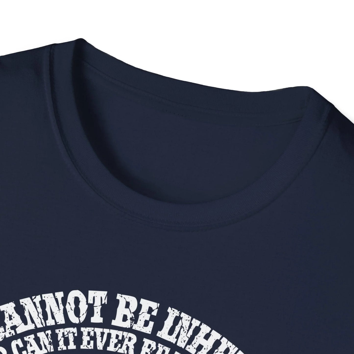 Close-up of the soft cotton fabric displaying a textured weave and relaxed fit neckline on the light gray unisex T-shirt.