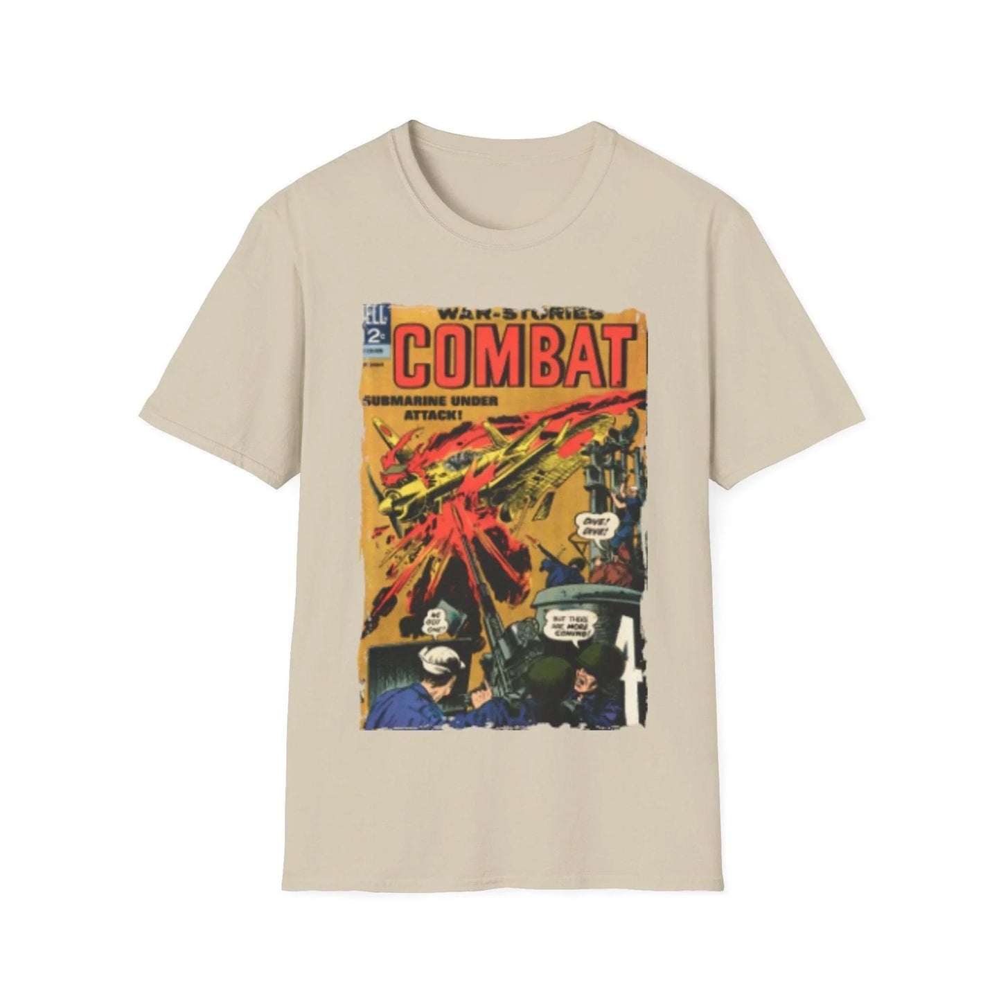 Close-up of the Combat Sept 1966 unisex softstyle T-shirt neckline showing reinforced stitching and smooth cotton-poly blend