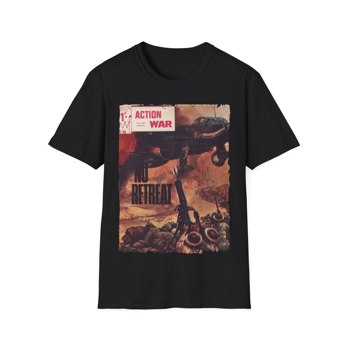 Printify Action War #20 unisex cotton crew neck T-shirt with regular fit, graphic print, short sleeves, in black fabric