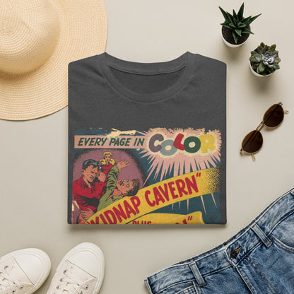 Close-up of the soft cotton fabric texture and reinforced double-stitched hem on the relaxed fit Climax Color No.1 T-shirt
