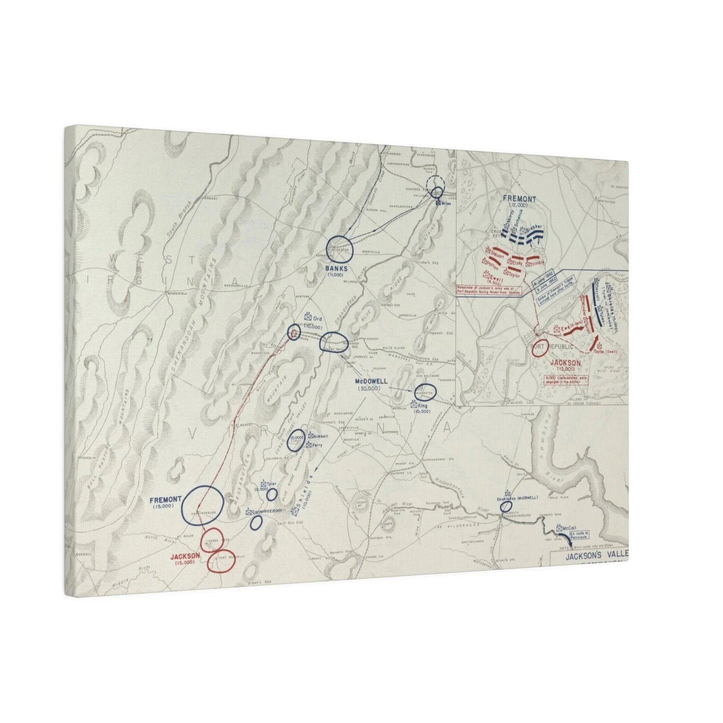 Close-up of canvas texture highlighting detailed brushstrokes and historical markings from the Jackson's Valley Campaign