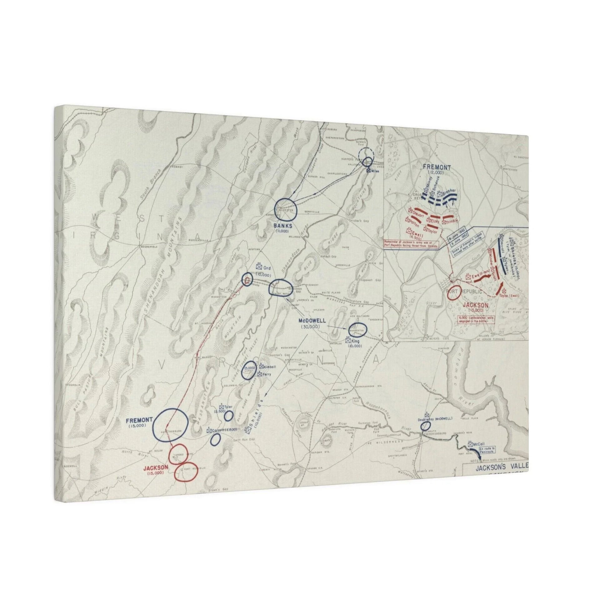 Close-up of canvas texture highlighting detailed brushstrokes and historical markings from the Jackson's Valley Campaign