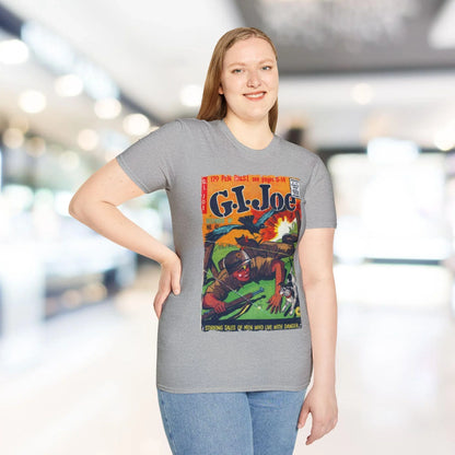 Close-up of the unisex fit label on the back hem, showing fabric composition and size details in white text on black cotton