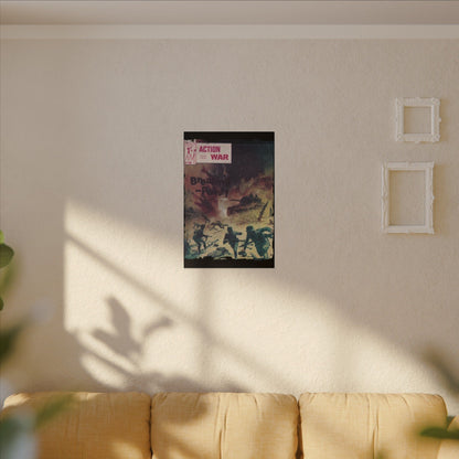 Close-up of the textured canvas surface highlighting the vibrant print detail and subtle brushstroke effect on the Action