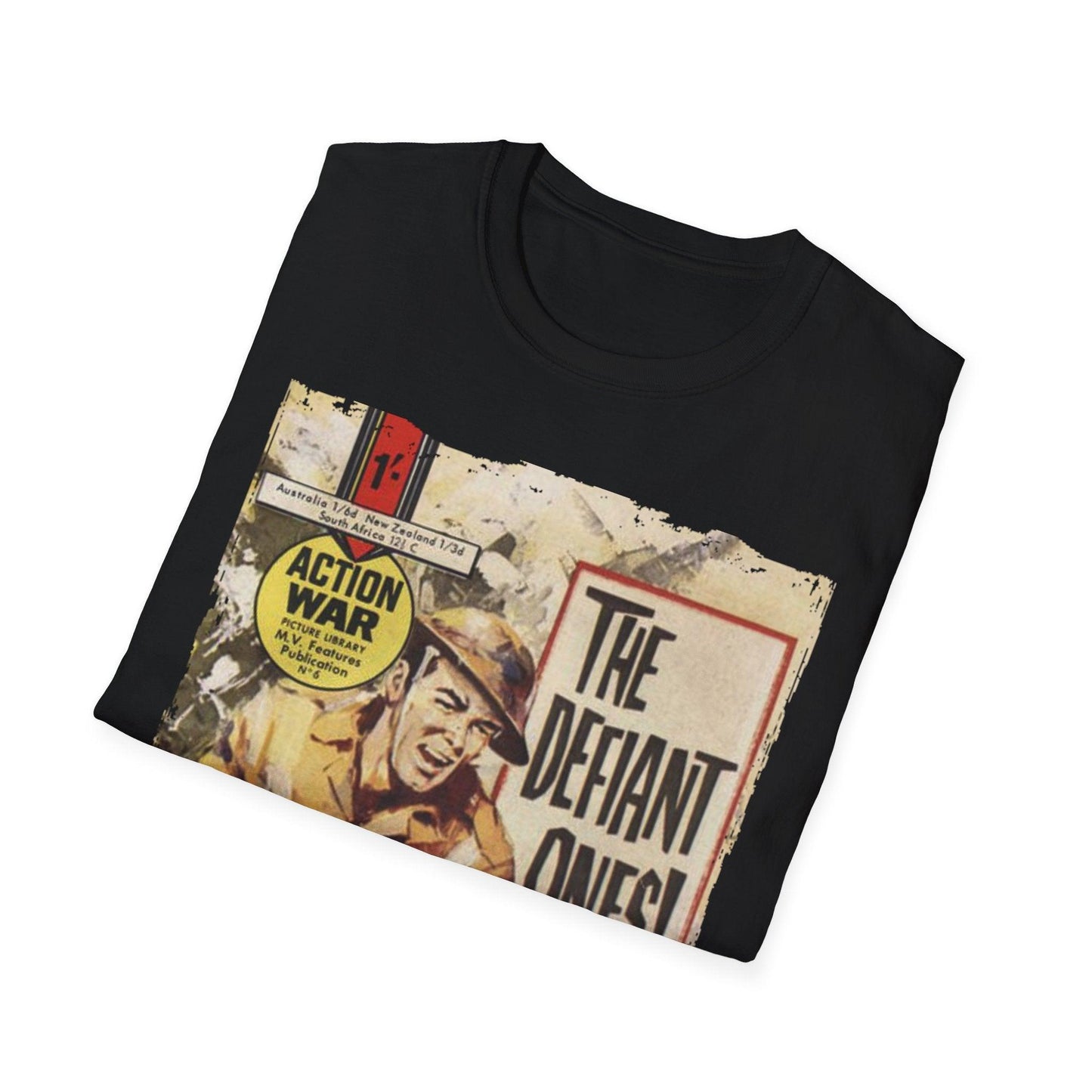 Close-up of the unisex softstyle fabric showing smooth matte finish and subtle heather pattern in deep navy color detail