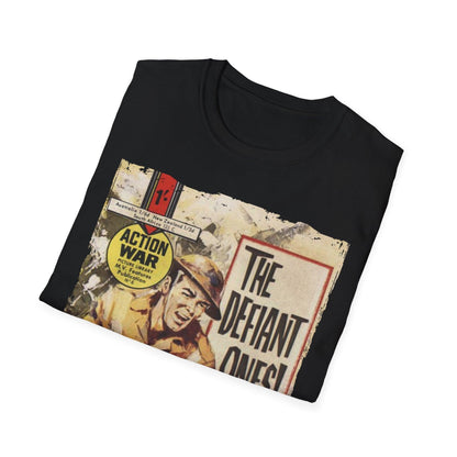 Close-up of the unisex softstyle fabric showing smooth matte finish and subtle heather pattern in deep navy color detail