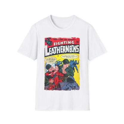 Close-up of the unisex softstyle T-shirt's sleeve and side seam showing smooth fabric and precise stitching in Heather Gray