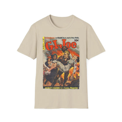 Close-up of the G.I. Joe No.32 unisex softstyle T-shirt neckline displaying reinforced stitching and soft cotton texture in