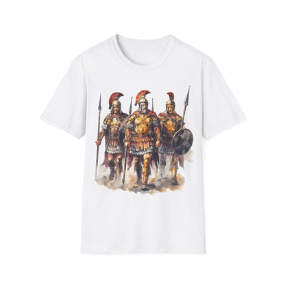 Close-up of the unisex softstyle fabric label on the chest showing logo detail and printed care instructions