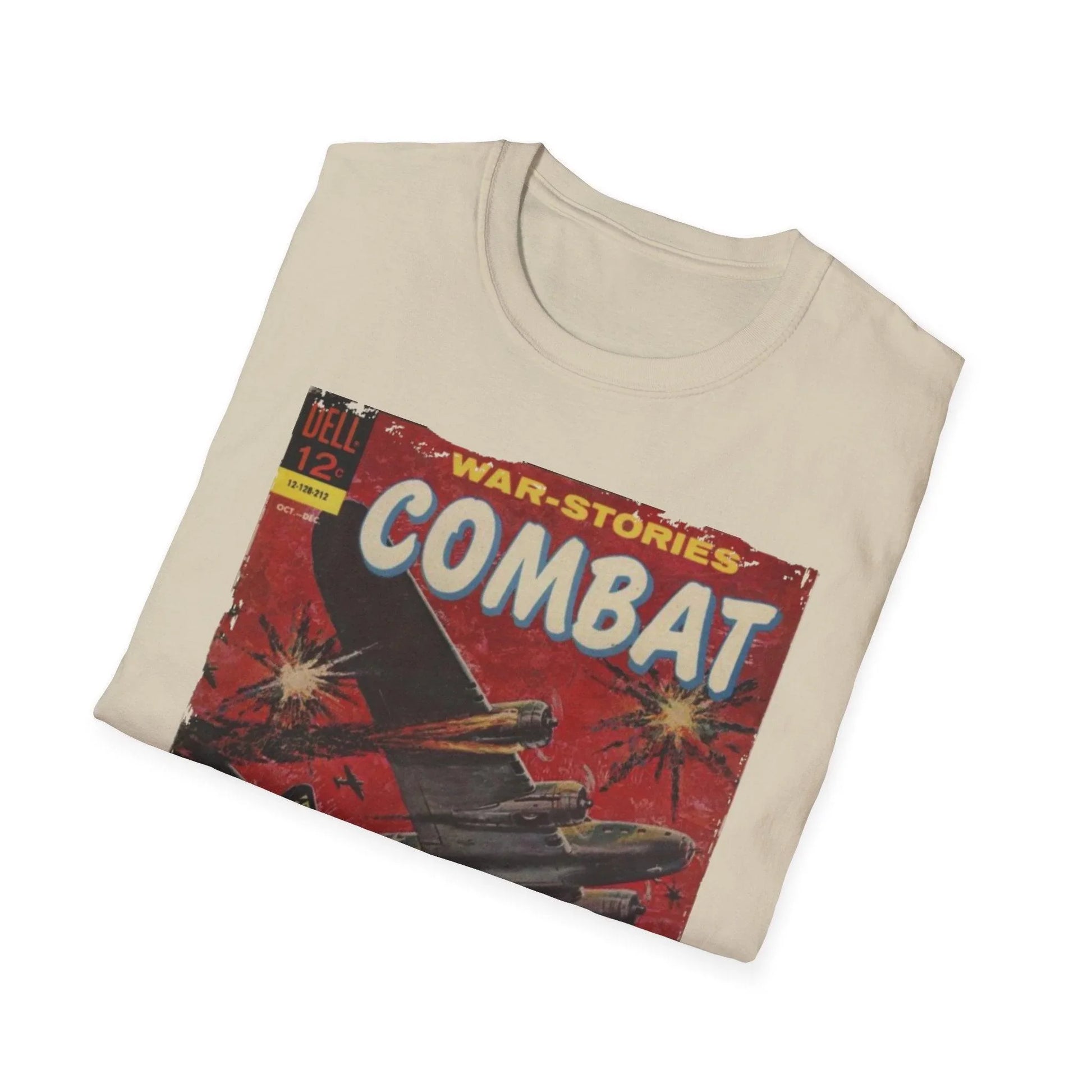 Close-up of the Combat Dec 1962 unisex softstyle T-shirt fabric showcasing the smooth, heathered navy material and relaxed