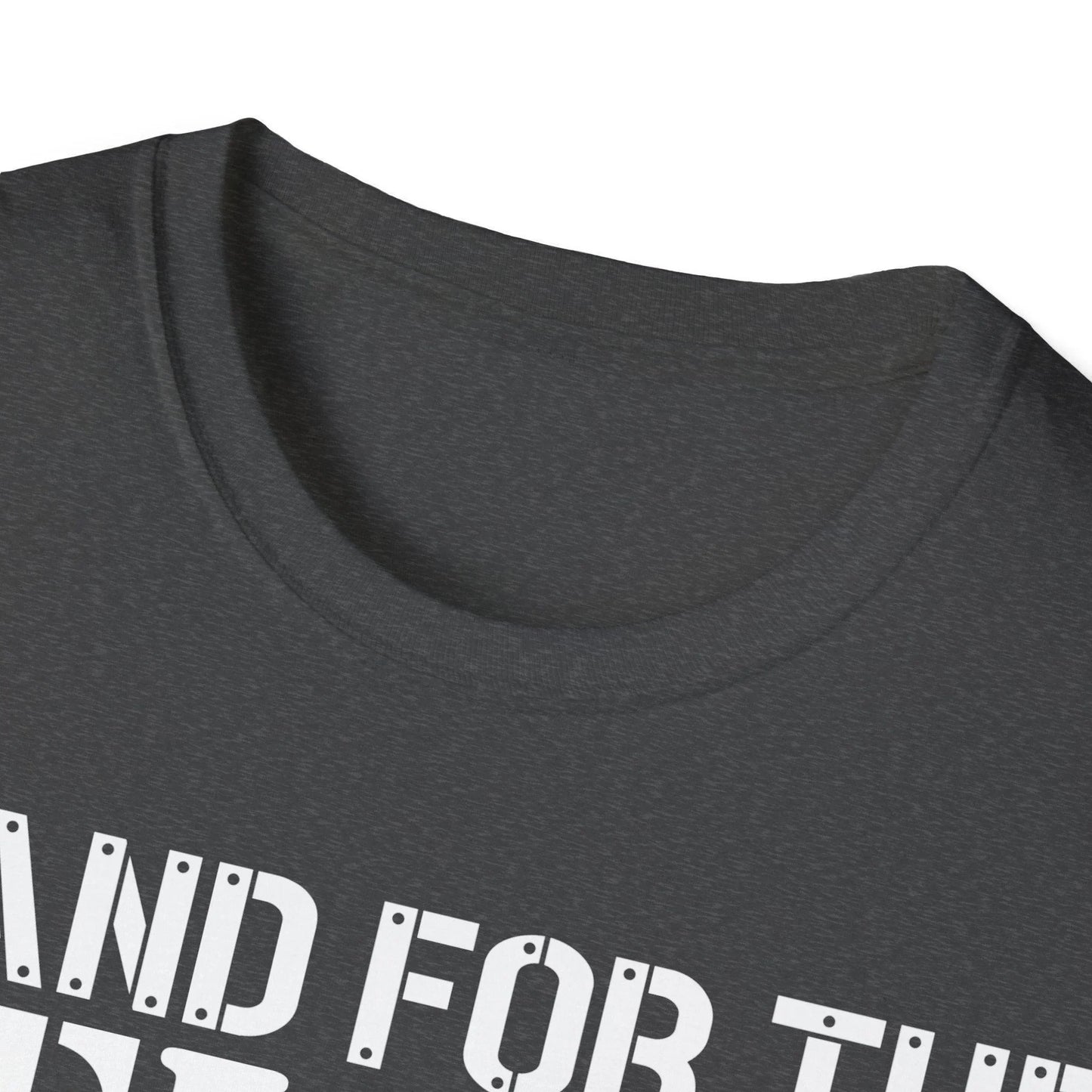 Front neckline detail showcasing the soft cotton fabric and reinforced stitching on the unisex fit T-shirt in charcoal gray