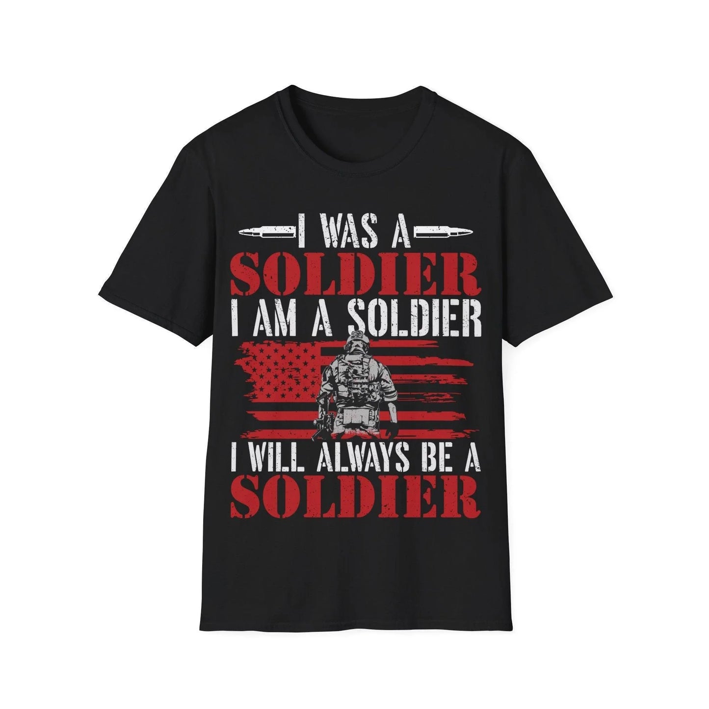 Always Be A Soldier unisex cotton crew neck T-shirt in heather gray with printed slogan, regular fit, long sleeves, Printify