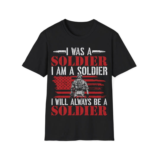 Always Be A Soldier unisex cotton crew neck T-shirt in heather gray with printed slogan, regular fit, long sleeves, Printify