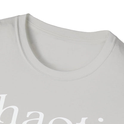 Close-up of the white, unisex relaxed-fit T-shirt fabric emphasizing soft cotton texture and subtle stitching detail at the