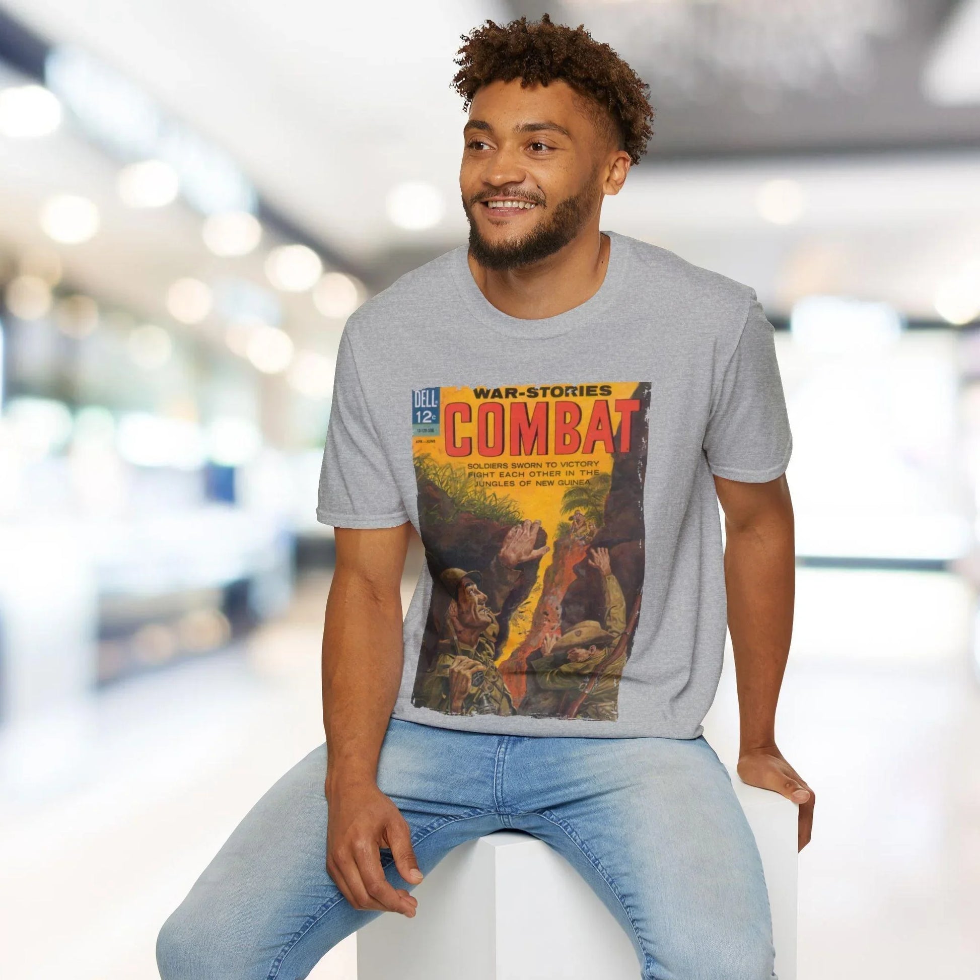 Close-up of the light heather gray fabric texture highlighting the soft, breathable cotton blend and subtle stitching