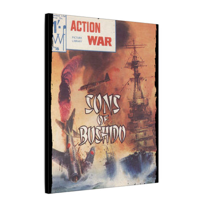 Close-up of the textured canvas surface showcasing the detailed brushstroke pattern and vibrant color accents on the Action