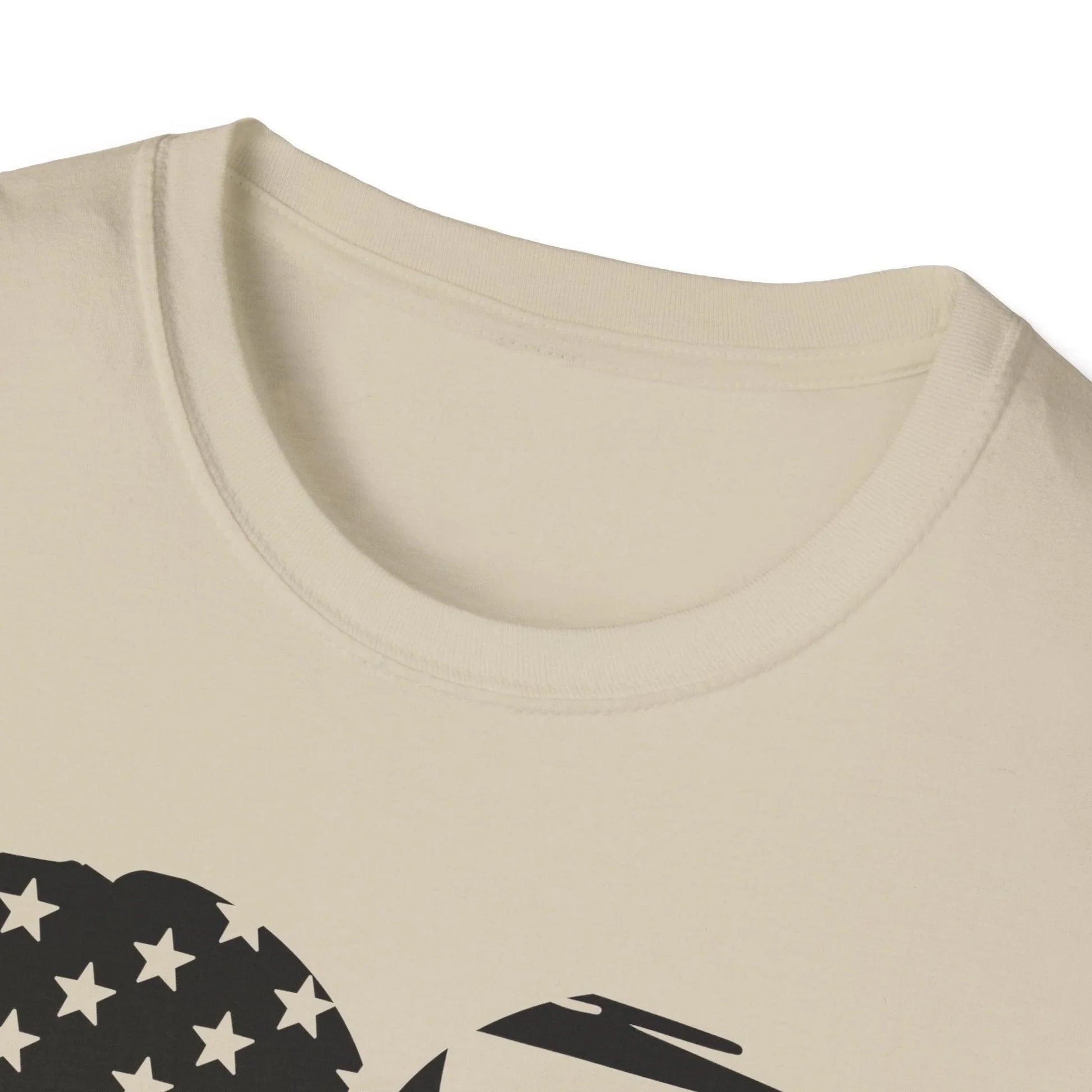 Close-up of the American Heart B&W unisex softstyle T-shirt's black fabric, highlighting smooth, tightly woven cotton