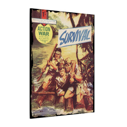 Close-up of the textured canvas surface highlighting the detailed printed artwork of Action War #14 comic book page