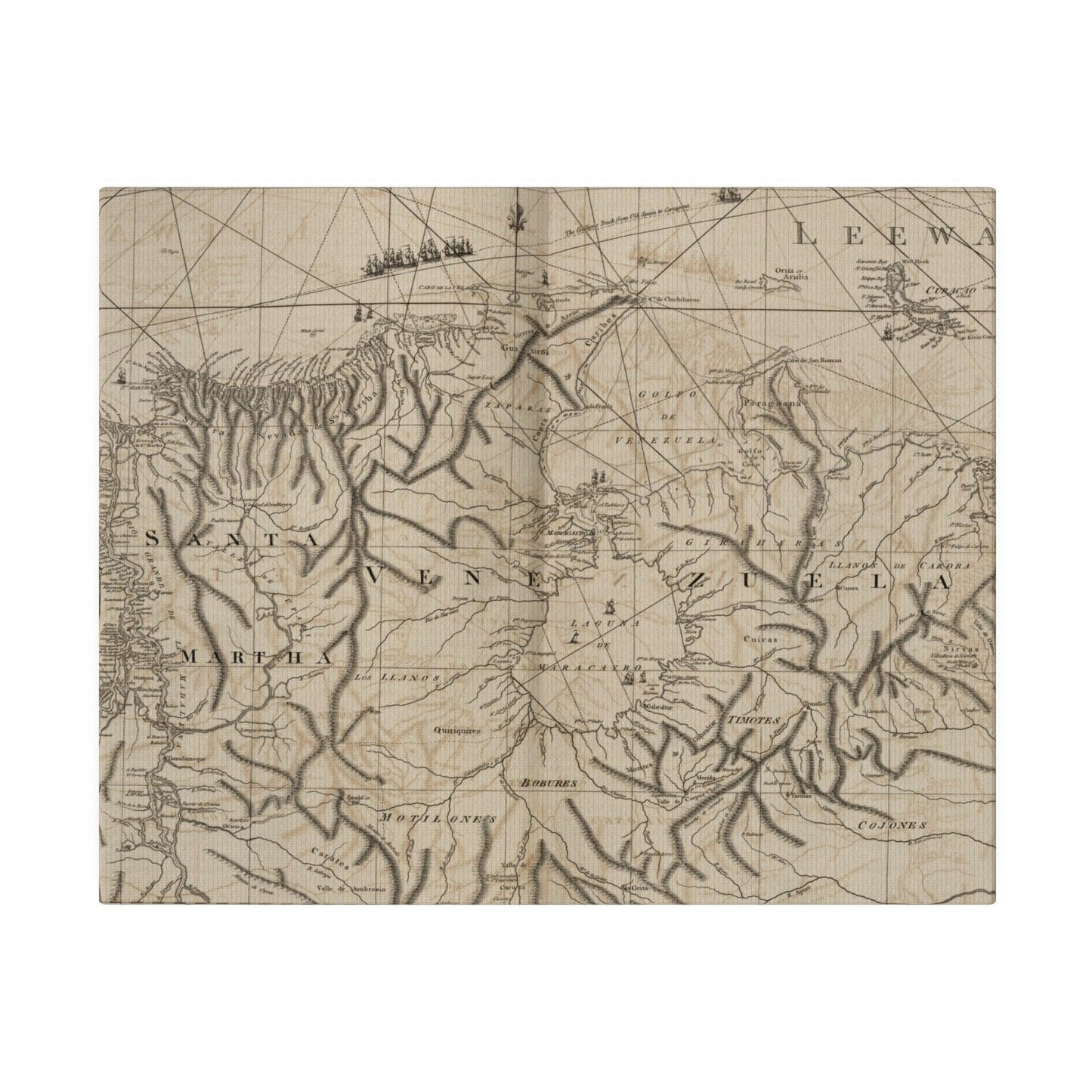 Close-up of textured canvas surface highlighting subtle brushstrokes and vibrant color blending at the coast scene.