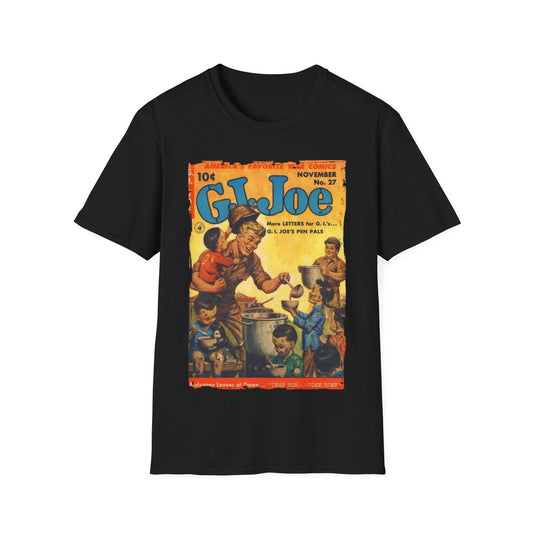 Printify G.I. Joe No.27 unisex softstyle cotton crew neck T-shirt in black, regular fit, DTG printed, men's and women's