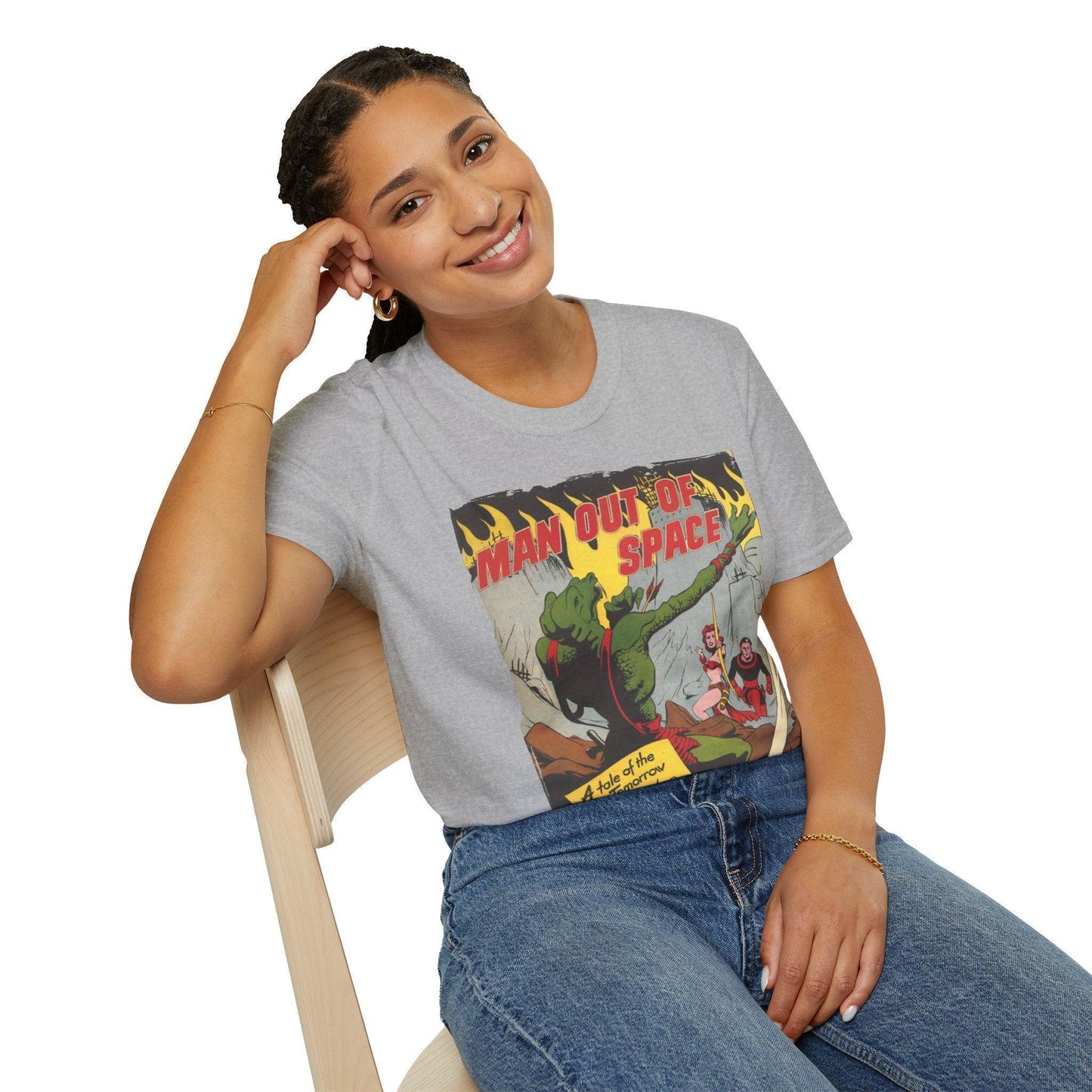 Close-up of the unisex softstyle fabric displaying the smooth texture and slim fit cut in deep space navy color