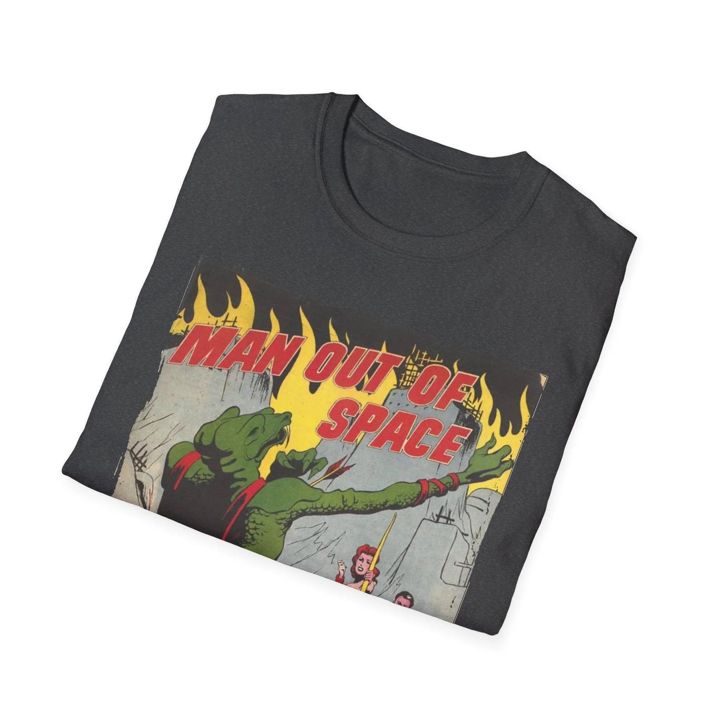 Close-up of the unisex softstyle fabric showing smooth black color and subtle texture detail from the collar view.