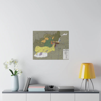 Close-up of the canvas artwork highlighting textured brushstrokes and subtle color blending in the 1985 CIA insurgent groups